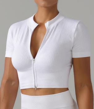 Seamless Ribbed Zip Crop Top