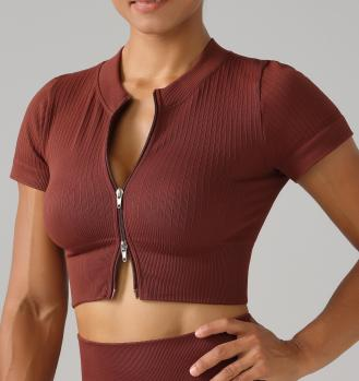 Seamless Ribbed Zip Crop Top