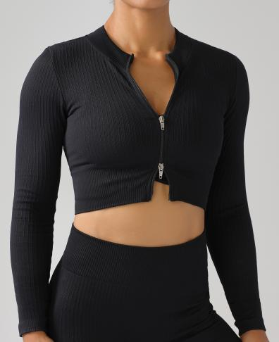 Seamless Ribbed Zip Long Sleeve Crop
