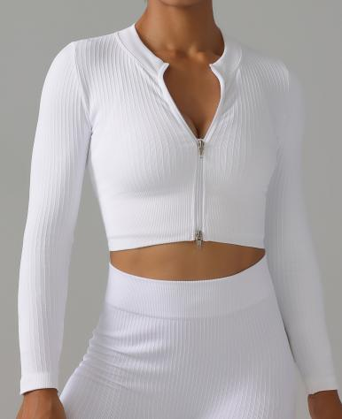 Seamless Ribbed Zip Long Sleeve Crop