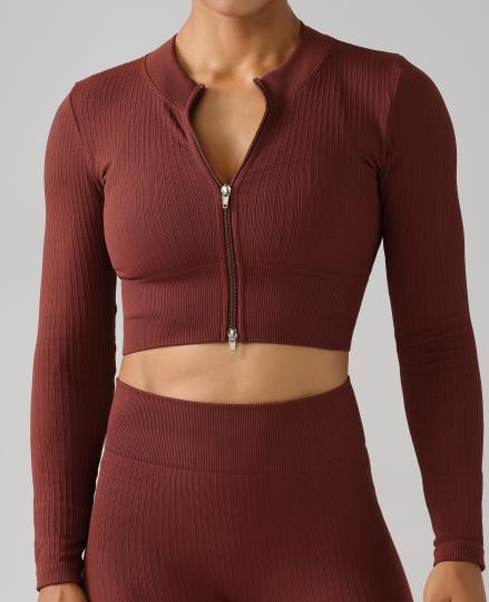 Seamless Ribbed Zip Long Sleeve Crop